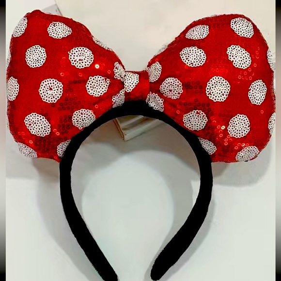 RED POLKA DOT SEQUINS BIG BOW HEADBANDS NWT - Picture 4 of 10